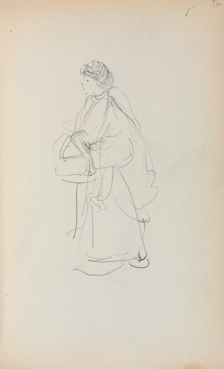 Taccuino italiano: Donna in piedi con una cartella pagina 56, 1898-1899 da Maurice Brazil Prendergast