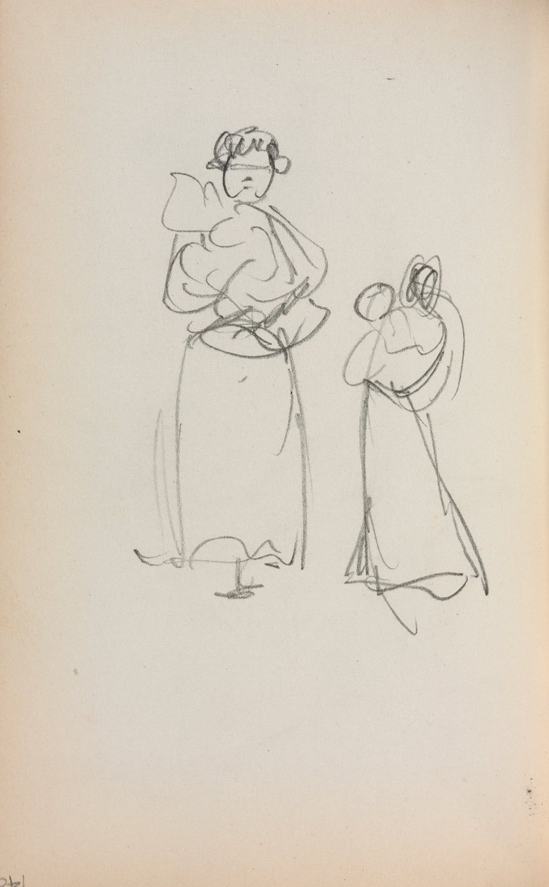 Taccuino Italiano: Due Donne in Piedi che tengono Neonati pagina 140, 1898-1899 da Maurice Brazil Prendergast