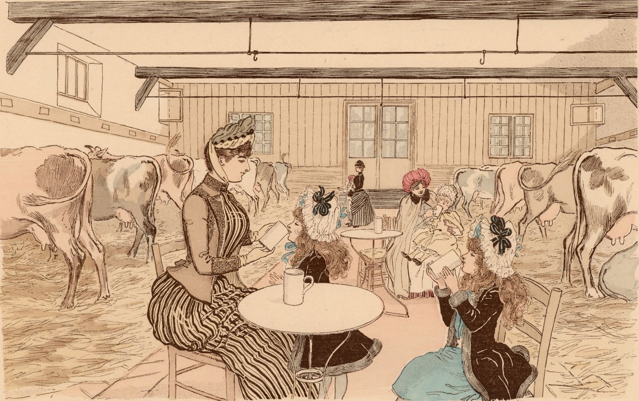 Madri che portano i loro bambini alla latteria, Parigi, Francia da Maurice Charles Mathieu (1849 1912) Bonvoisin
