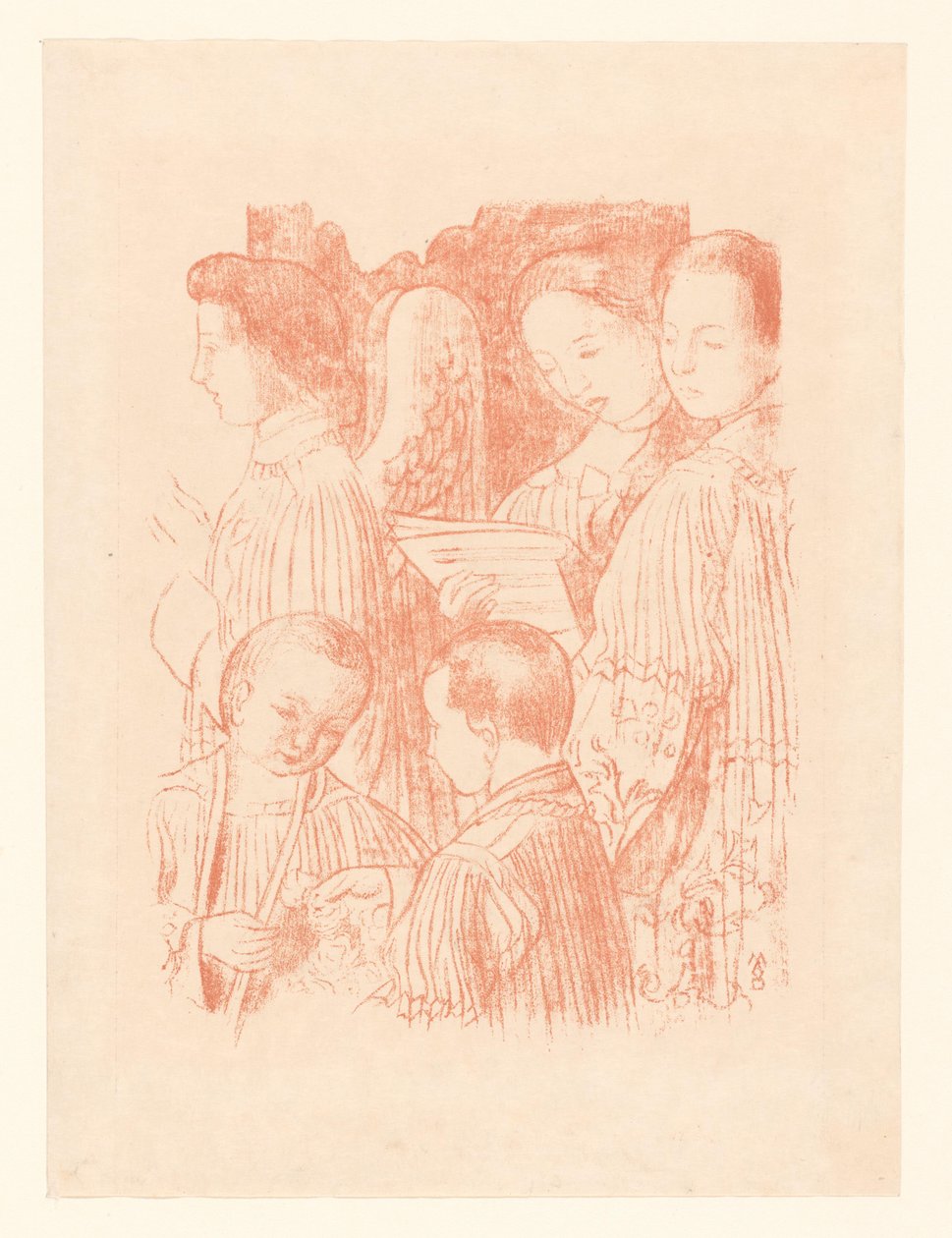Tre angeli cantanti e due chierichetti durante la Santa Messa da Maurice Denis