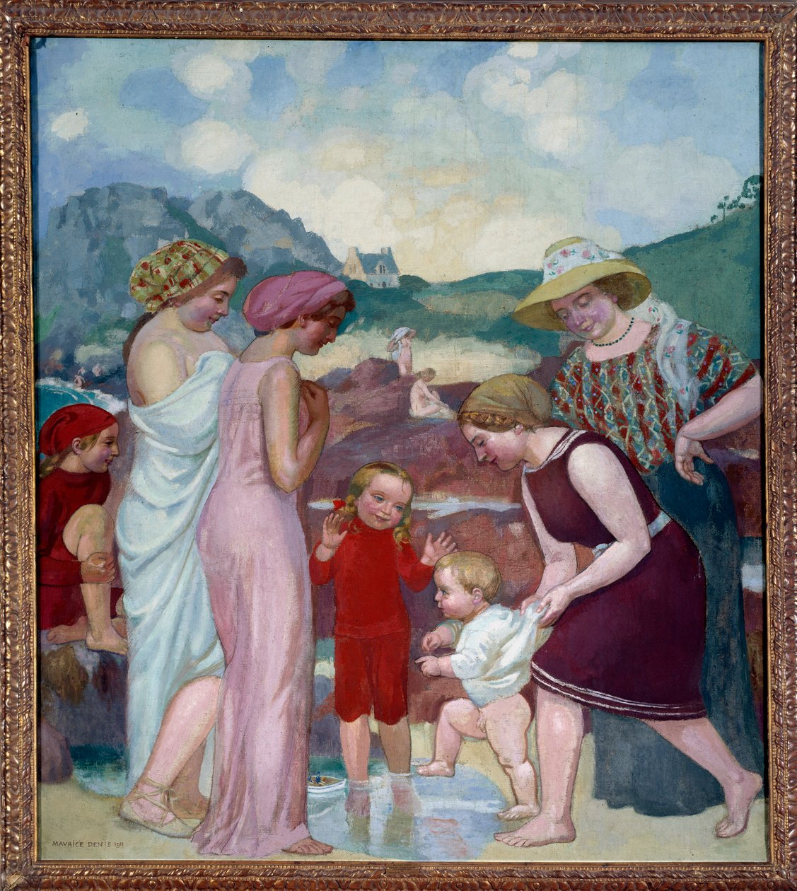 I primi passi. Un giovane ragazzo fa i suoi primi passi davanti a sua madre e alla famiglia da Maurice Denis