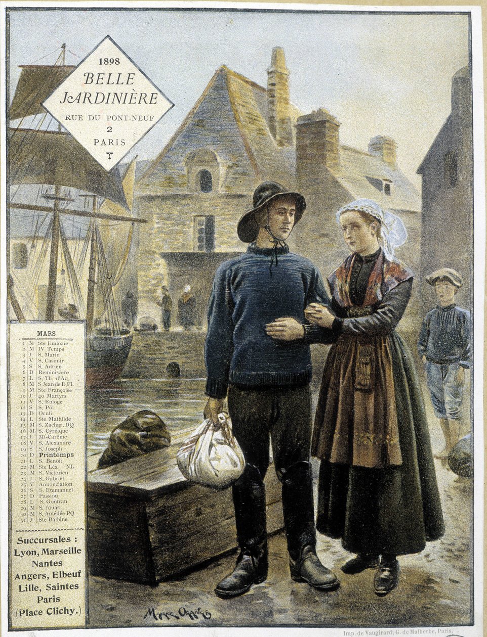 La partenza dei pescatori bretoni per Terranova - calendario del negozio La Belle Jardinière da Maurice Henri Orange