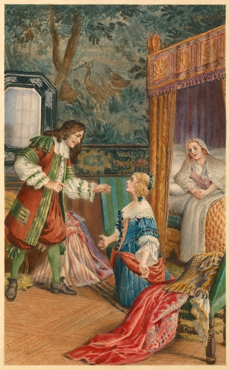 Disputa tra Armande e Moliere (illustrazione) da Maurice Leloir