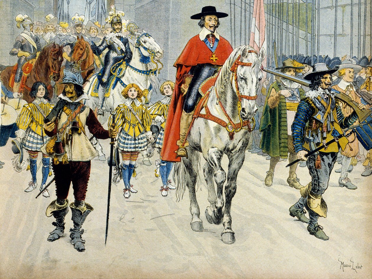 Storia della Francia: Funerale del Re Luigi XIII (1601-1643) e del Cardinale Richelieu (Armand Jean du Plessis) da Maurice Leloir