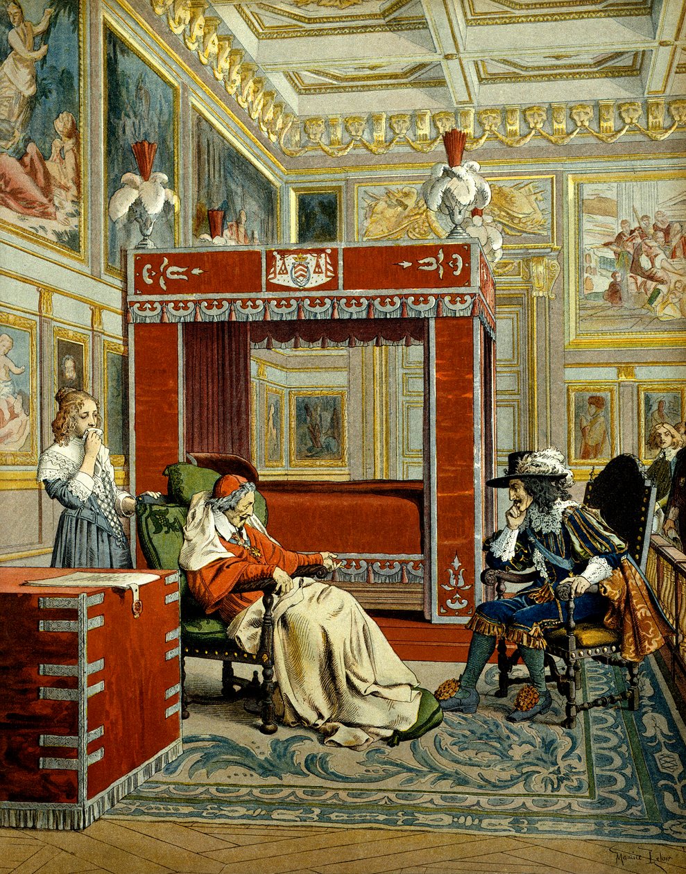 Storia della Francia: Ultima visita di Luigi XIII al Cardinale Richelieu (Armand Jean du Plessis) da Maurice Leloir