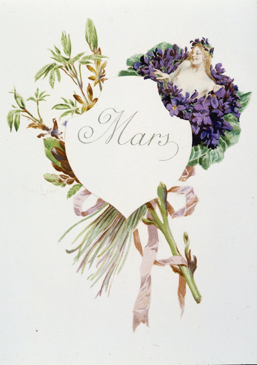 Marzo "La Canzone del mese" di Jérôme Doucet, illustrazione - Maurice Leloir, ed. Reims 1904. L. Michaud da Maurice Leloir