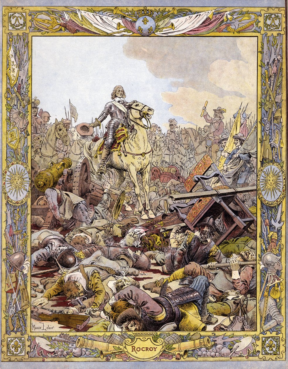 Il principe Luigi II di Borbone Condé, noto come il Gran Condé, duca di Enghien saluta il cadavere del conte di Fontaine alla battaglia di Rocroi contro gli spagnoli, 19 maggio da Maurice Leloir