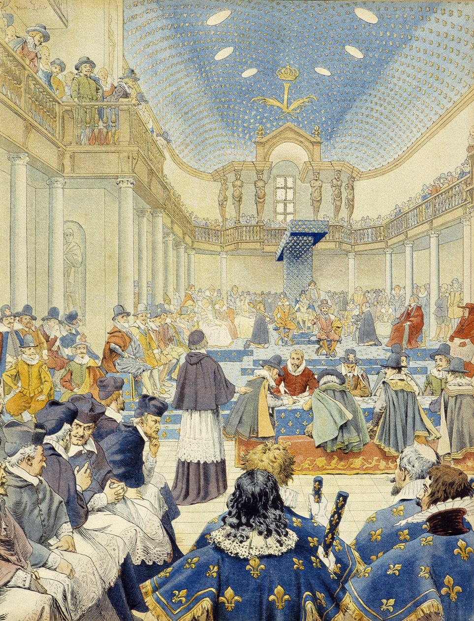 Richelieu pronunciò il discorso, a nome del clero, alla riunione di chiusura degli Stati Generali del 1614 - in "Richelieu" di Maurice Leloir da Maurice Leloir