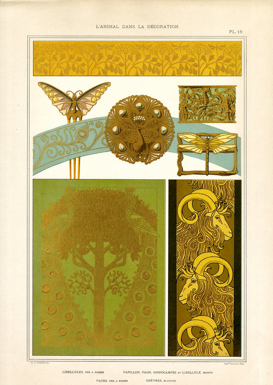 Motivi animali per gioielli ed elementi decorativi (litografia) da Maurice Pillard Verneuil