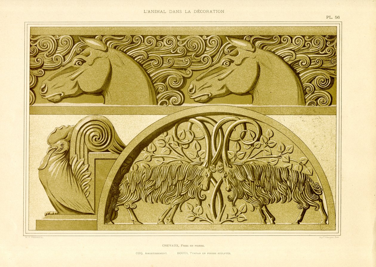 Motivi di cavalli Art Nouveau (litografia) da Maurice Pillard Verneuil
