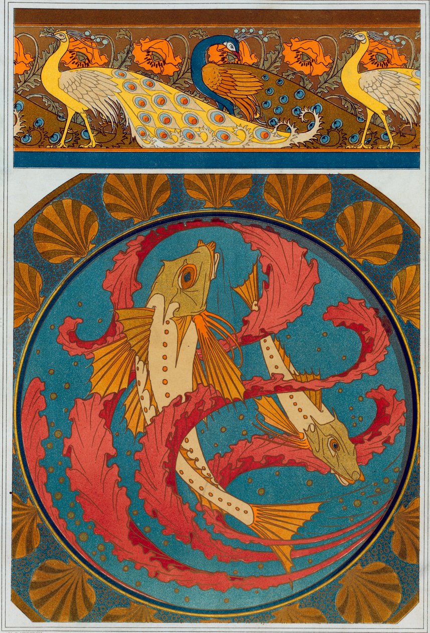 Progetti per il bordo di pavone e papavero, pub. 1897 da Maurice Pillard Verneuil