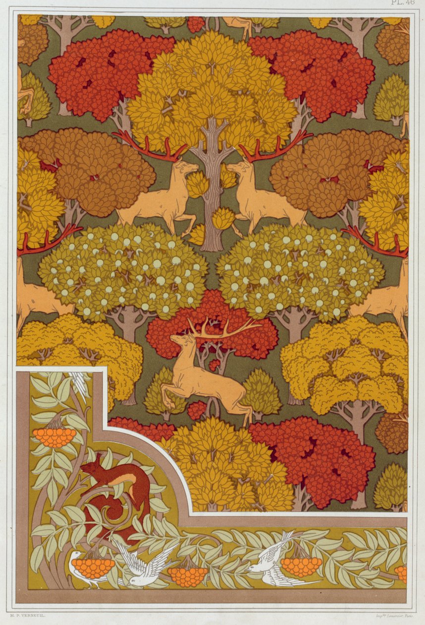 Progetti per carta da parati e bordo di carta da parati "Cervi tra gli alberi" e "Scoiattolo con uccelli e sorbo" da 