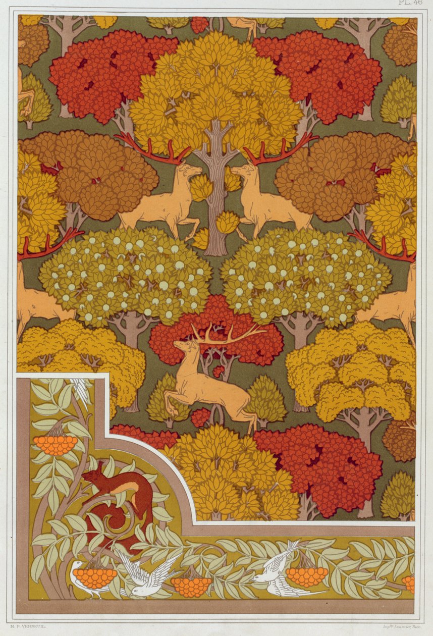 Progetti per carta da parati e bordo carta da parati Cervo tra gli alberi da Maurice Pillard Verneuil