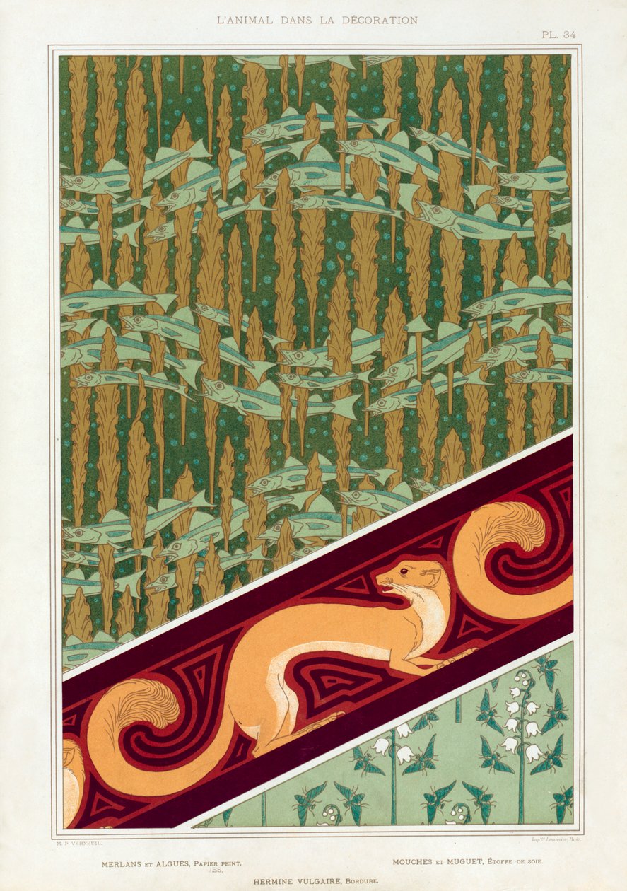 Progetti per carta da parati, bordo e tessuto di seta, pub. 1897 da Maurice Pillard Verneuil