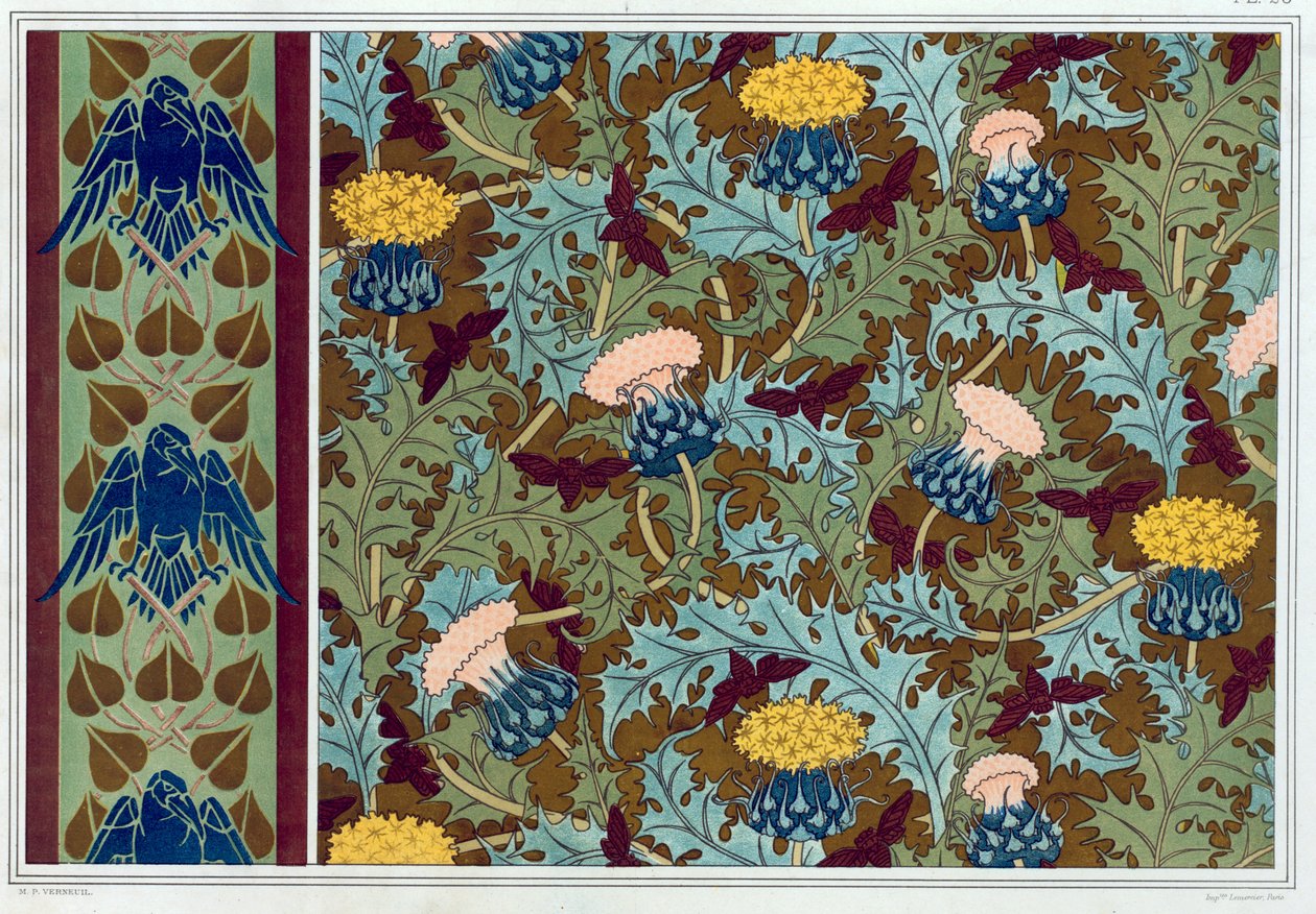 Progetti per bordi di carta da parati e tessuti stampati da Maurice Pillard Verneuil