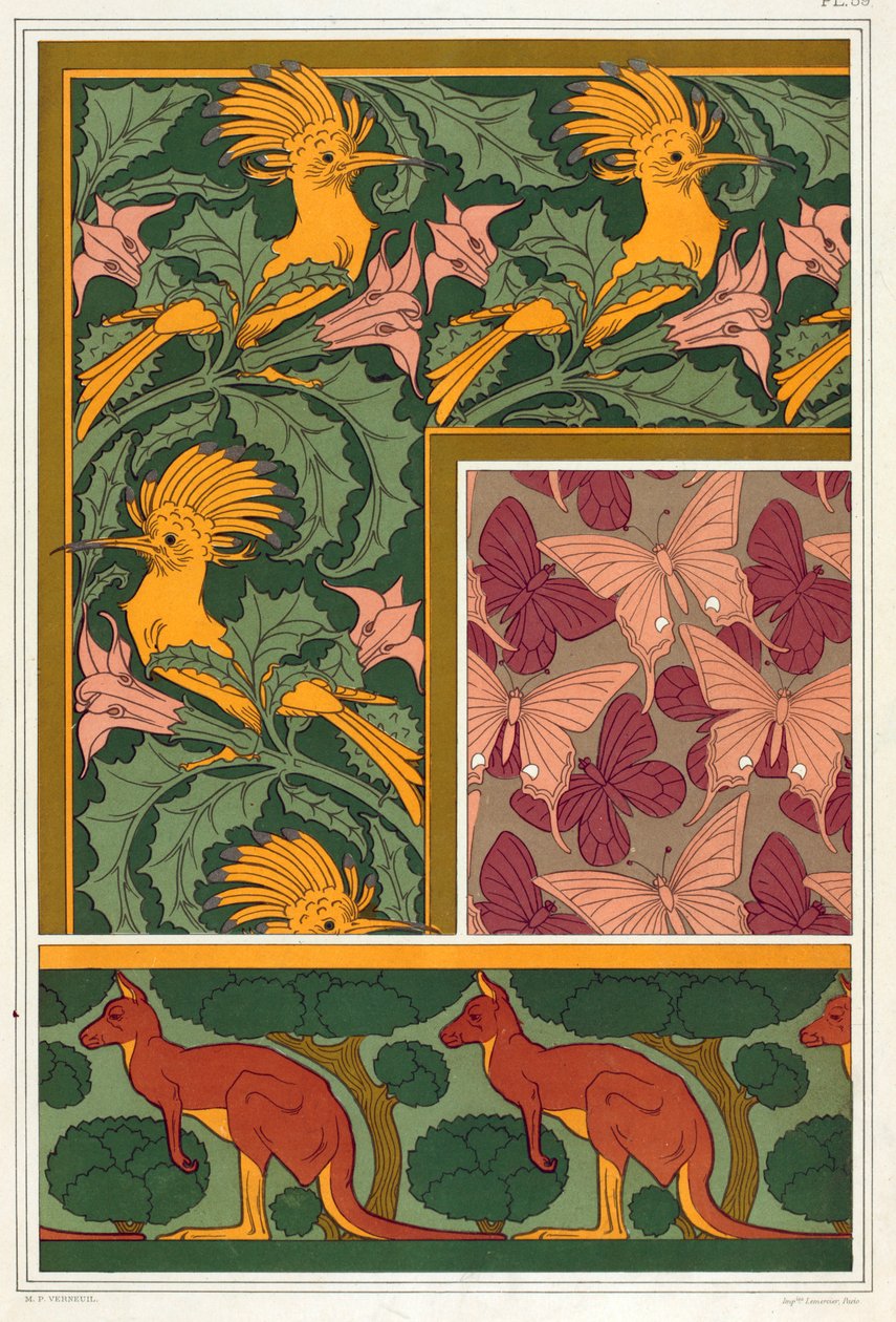 Progetti per bordi di carta da parati e tessuto di seta, pub. 1897 da Maurice Pillard Verneuil