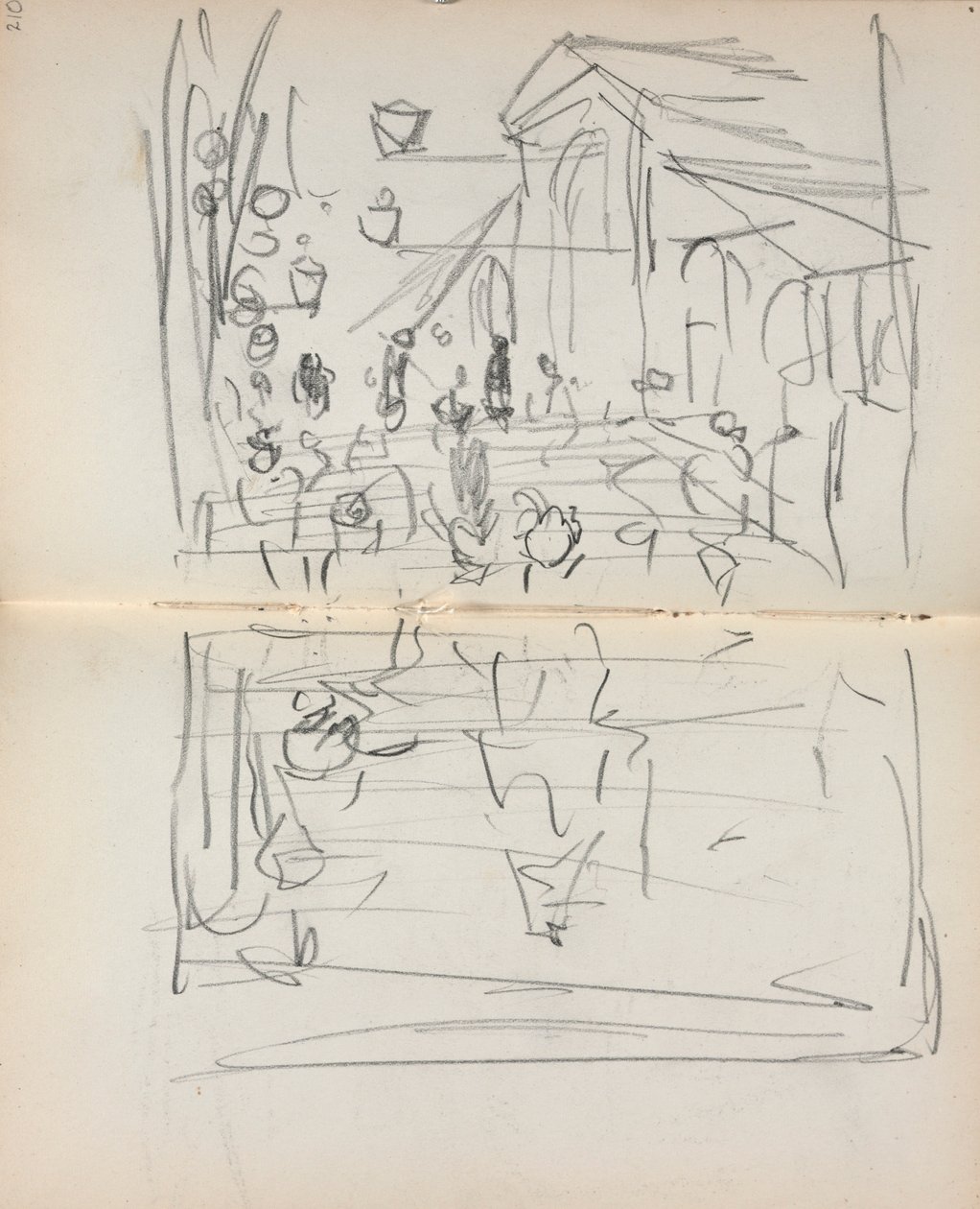 Quaderno degli schizzi italiano: Ponte con figure (pagina 209 e 210) da Maurice Prendergast