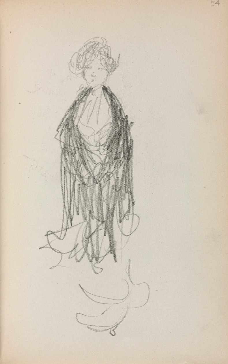 Quaderno degli schizzi italiano: Donna in piedi con scialle (pagina 54) da Maurice Prendergast