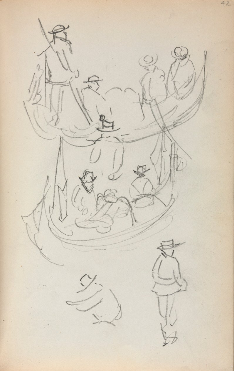 Quaderno di schizzi italiani: Due gondole con figure da Maurice Prendergast