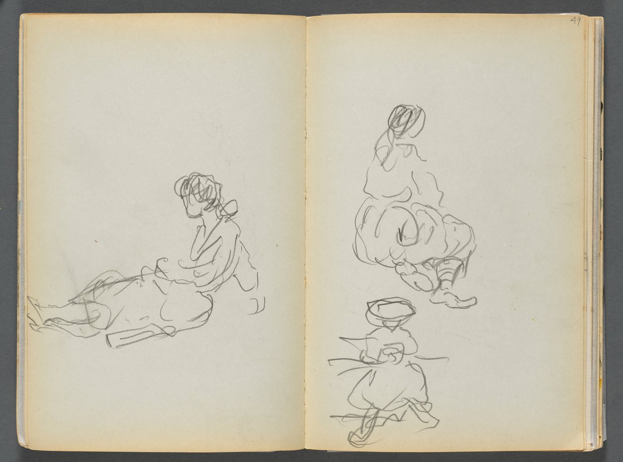 Libro di schizzi - The Granite Shore Hotel, Rockport, pagina 048 e 49: Figure femminili sedute da Maurice Prendergast