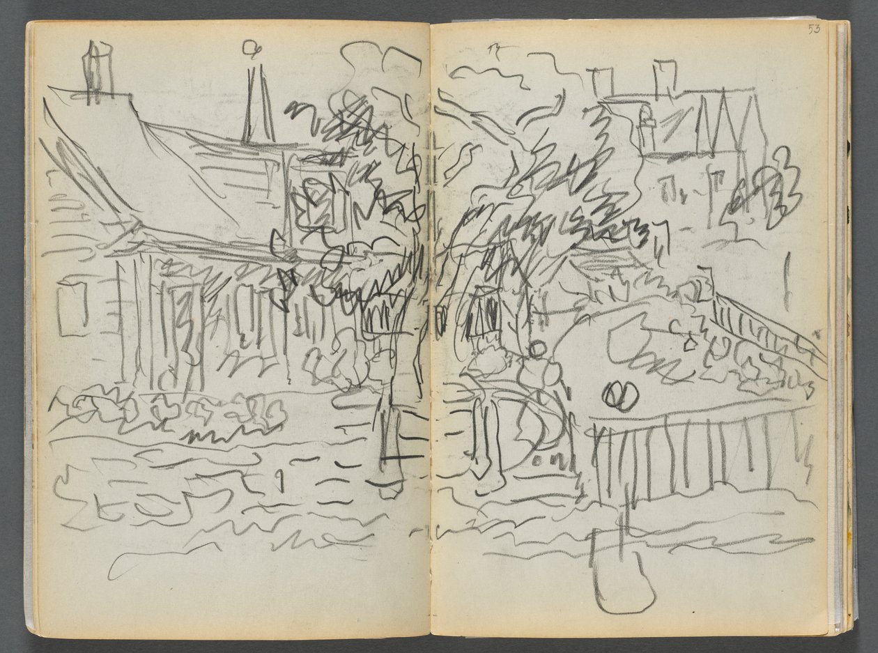 Sketchbook- The Granite Shore Hotel, Rockport, pagina 052 e 53: Case e giardini da Maurice Prendergast