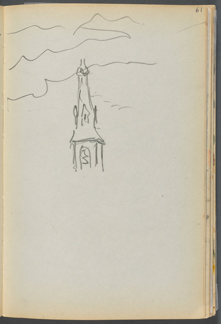 Libro di schizzi - The Granite Shore Hotel, Rockport, pagina 061: Guglia della chiesa con cielo da Maurice Prendergast
