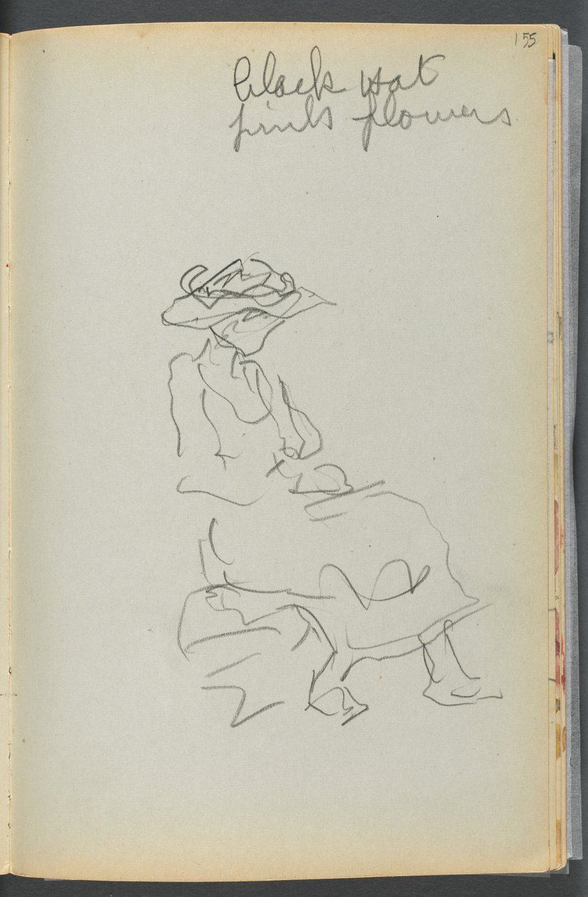 Libro di schizzi - Il Granite Shore Hotel, Rockport, pagina 155: Donna seduta con appunti da Maurice Prendergast