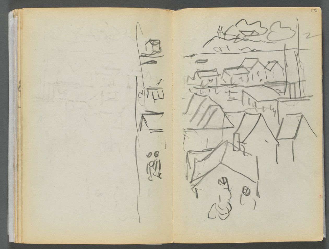 Libro di schizzi - Il Granite Shore Hotel, Rockport, pagina 174 e 175: Case da Maurice Prendergast