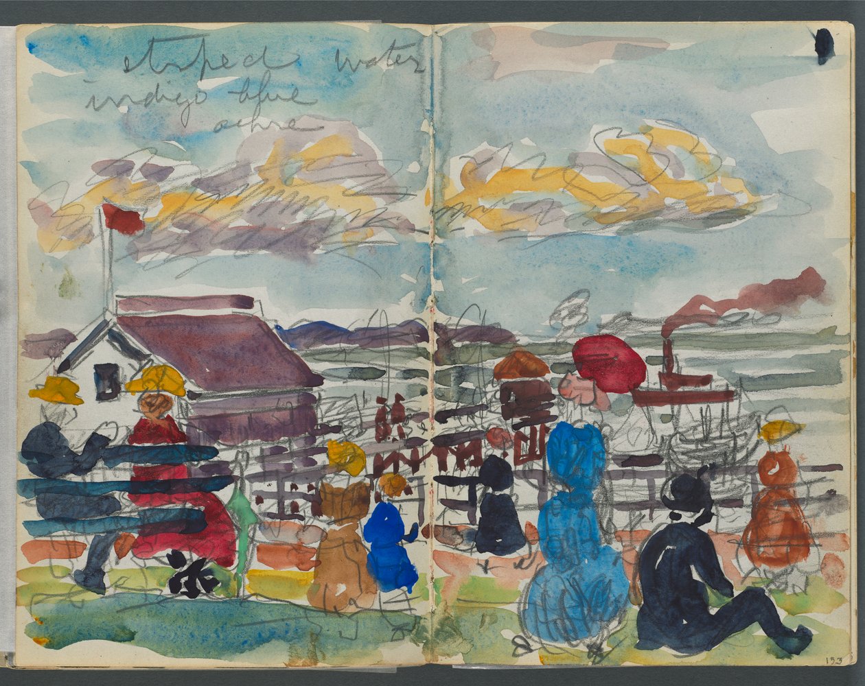 Taccuino di schizzi, The Dells, n. 127, pagine 152 e 153: Figure su una costa da Maurice Prendergast