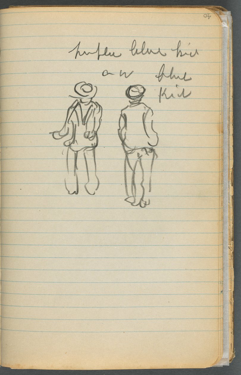 Taccuino di schizzi, pagina 040: Appunti e due figure da Maurice Prendergast