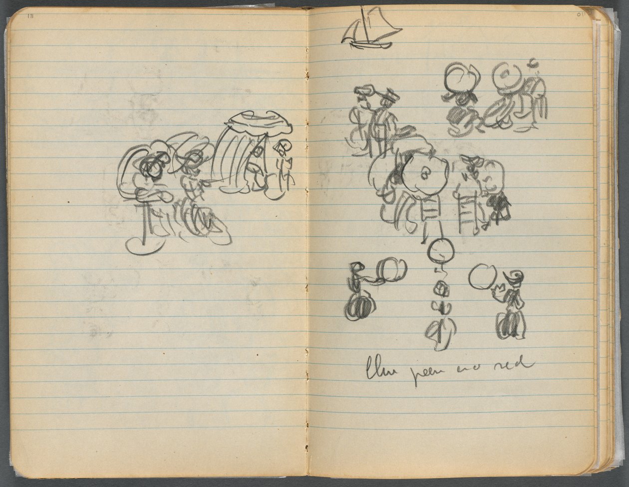 Taccuino di schizzi, pagina 110 e 111: Studio per figure su una spiaggia da Maurice Prendergast