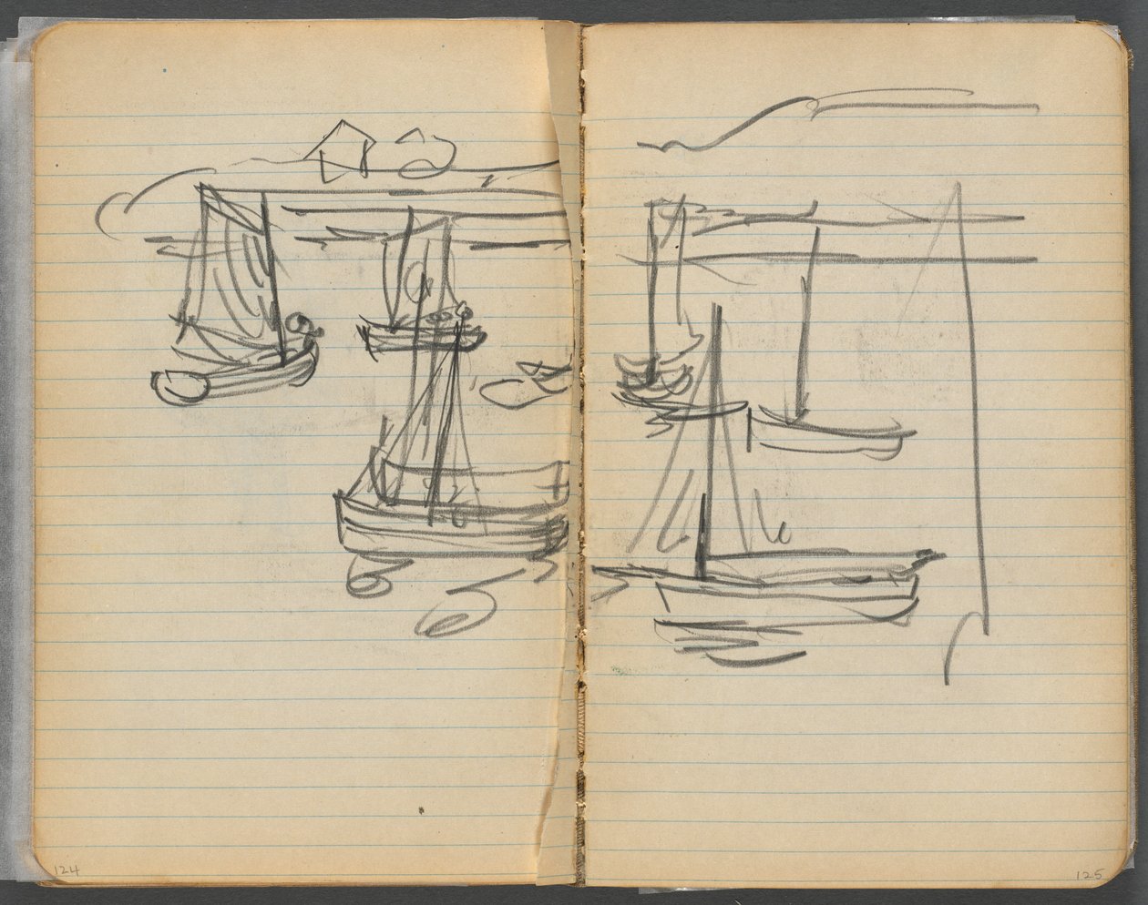 Sketchbook, pagina 124 e 125: barche a vela da Maurice Prendergast
