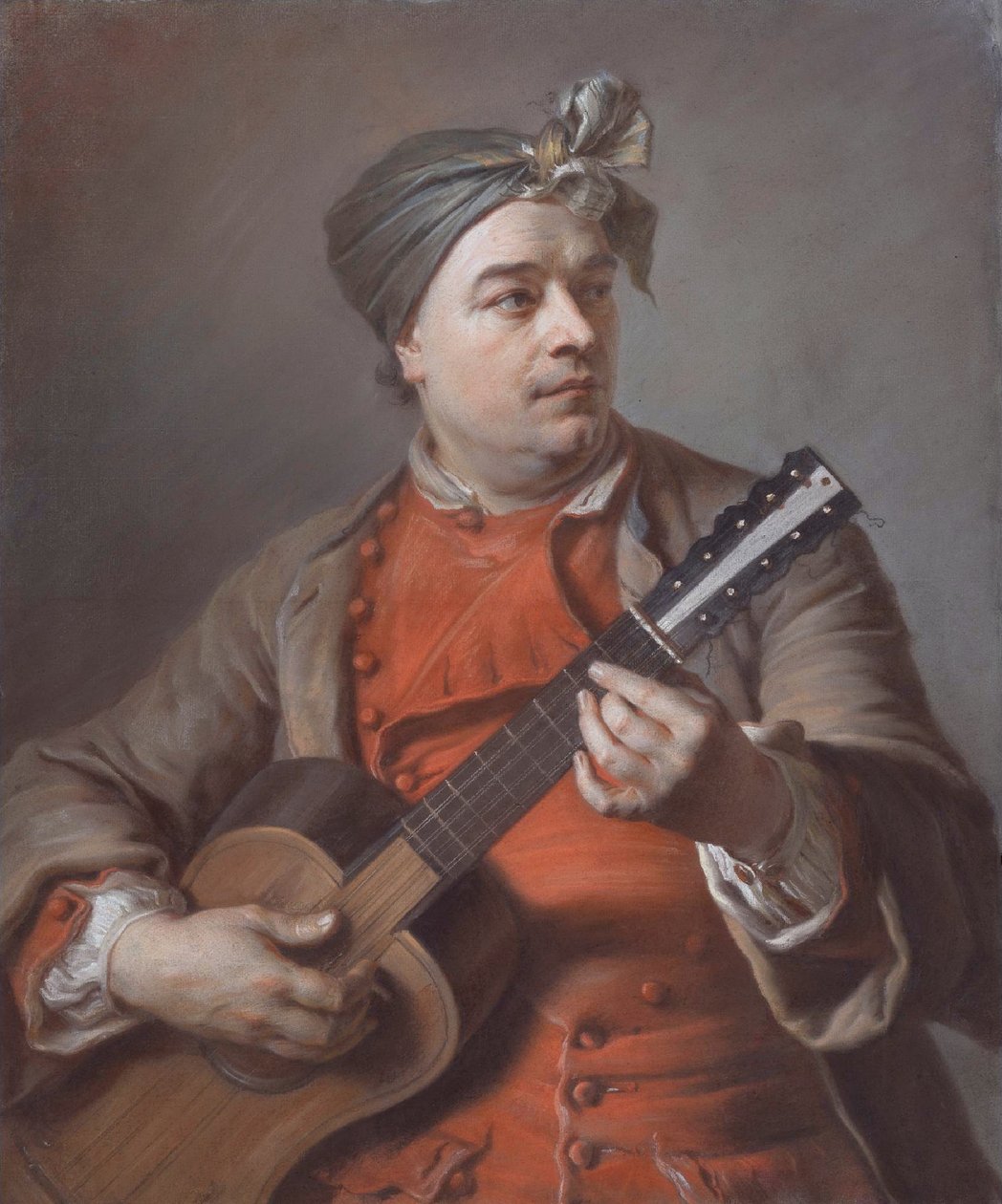Ritratto di Jacques Dumont Le Romain che suona la chitarra da Maurice Quentin de La Tour