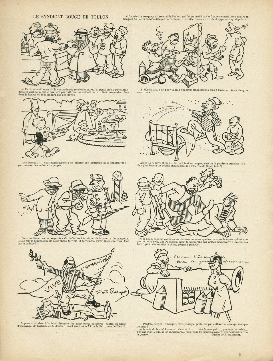 Illustrazione di Maurice Radiguet (1866-1941) in Le Rire, 21/12/12 - Il sindacato rosso di Tolone - Sindacalismo, Tolone da Maurice Radiguet