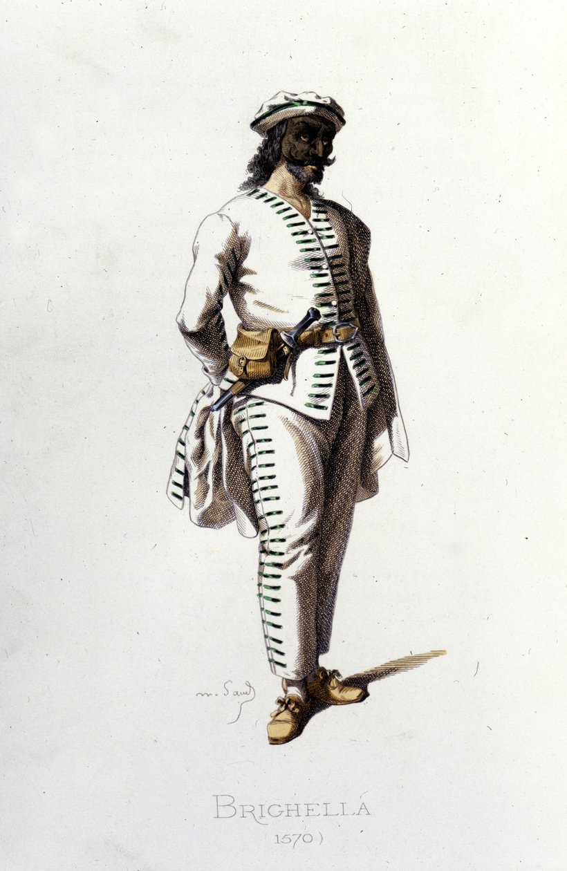 Il personaggio di Brighella nel 1570. Maurice Sand “Maschere e Buffoni” Parigi XIX secolo. (Maurice Sand era il figlio di George Sand). da Maurice Sand