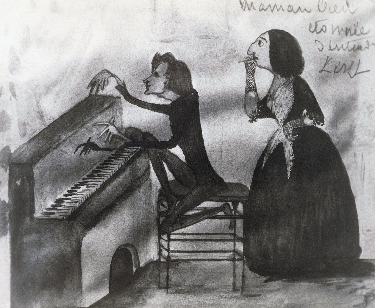 Caricatura di Franz Liszt (1811-1886) e George Sand (1804-1876) a Nohant nel 1832, disegno di Maurice Sand (1825-1889) da Maurice Sand
