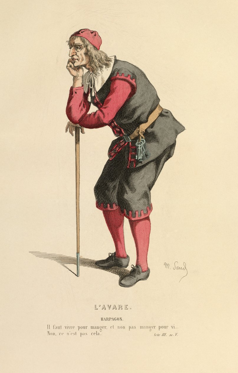 Costume per il ruolo di Arpagone, 1868 circa (incisione) da Maurice Sand