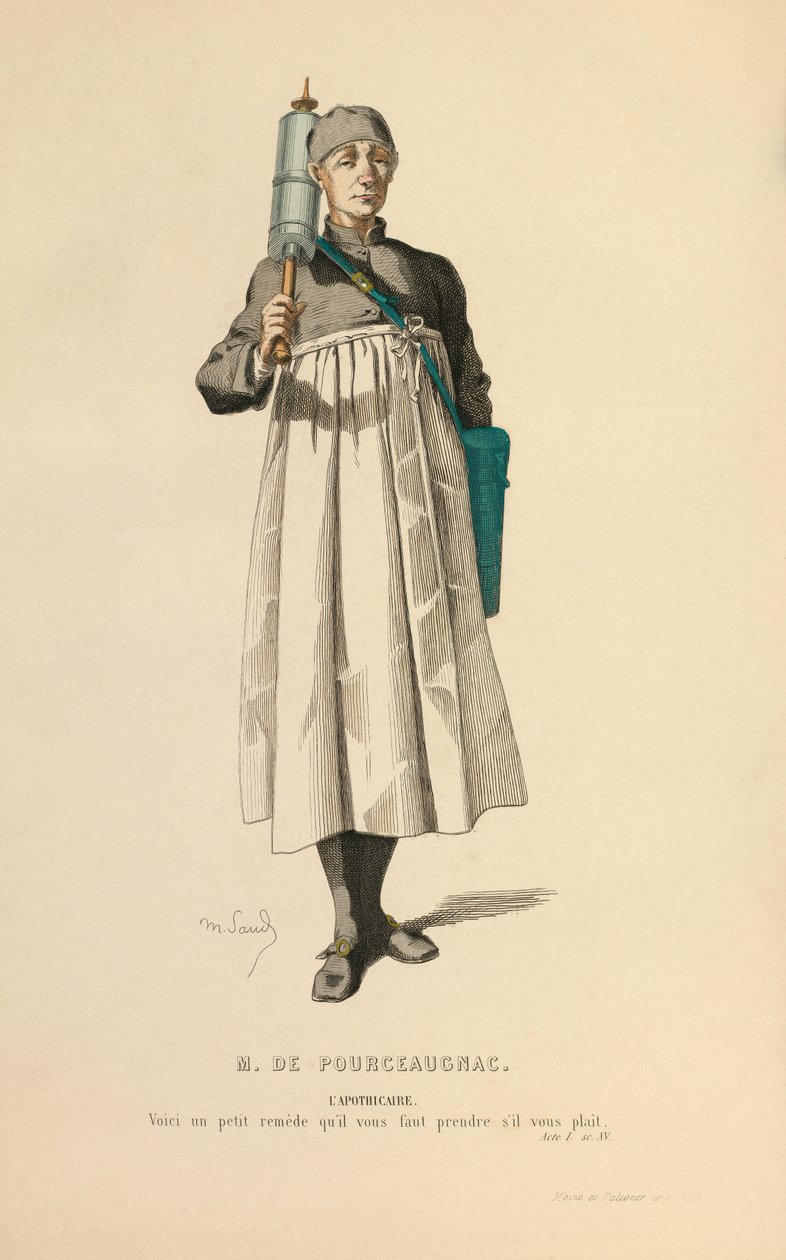 Costume per il ruolo di speziale, 1868 circa (incisione) da Maurice Sand