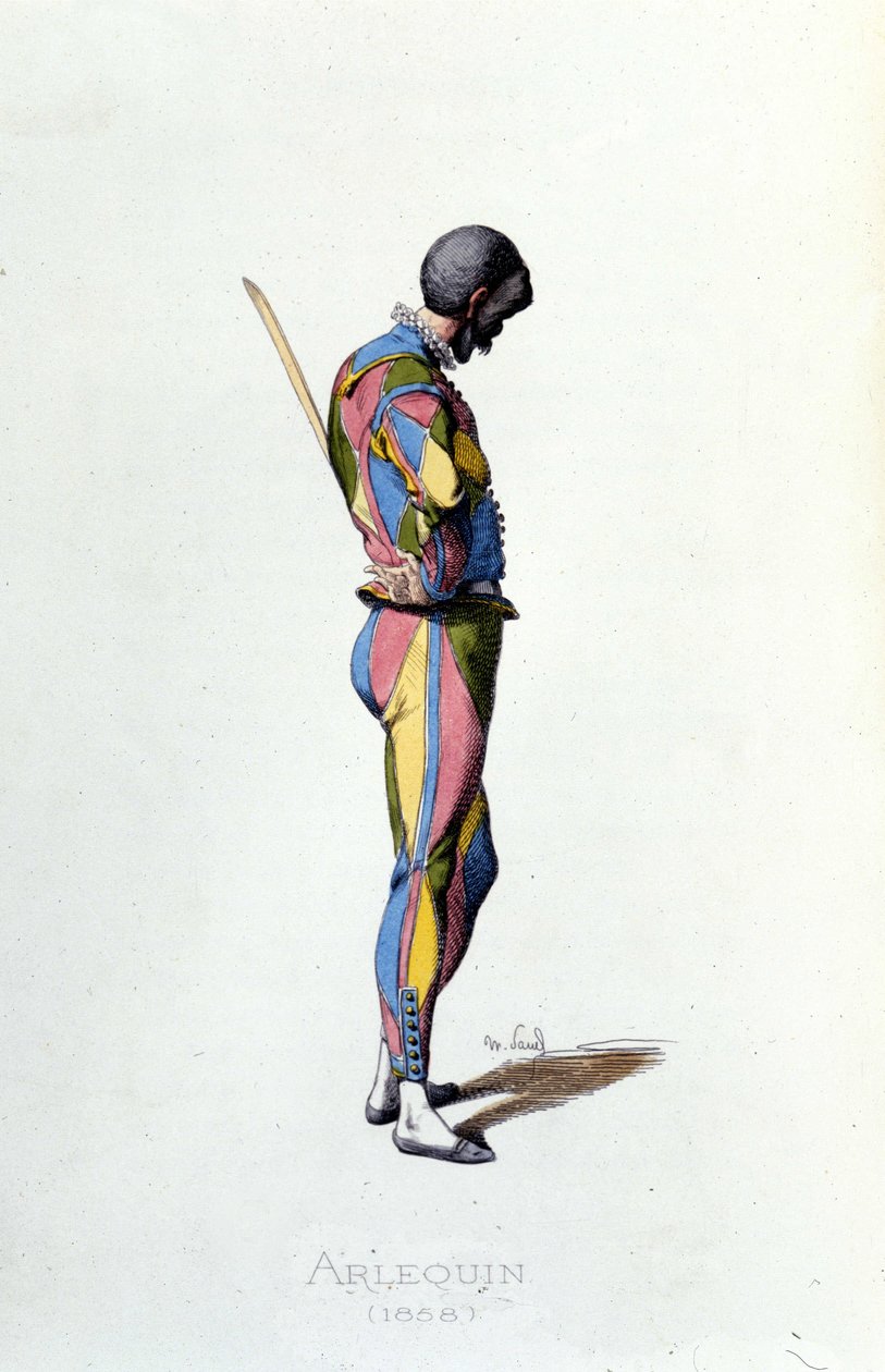 Arlecchino nel 1858. Maurice Sand "Maschere e Buffoni" Parigi XIX secolo da Maurice Sand