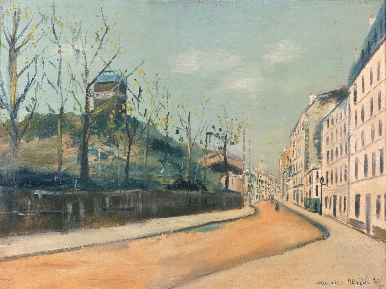 Rue Lepic, Montmartre, con il Moulin de la Galette e il Sacro Cuore da Maurice Utrillo