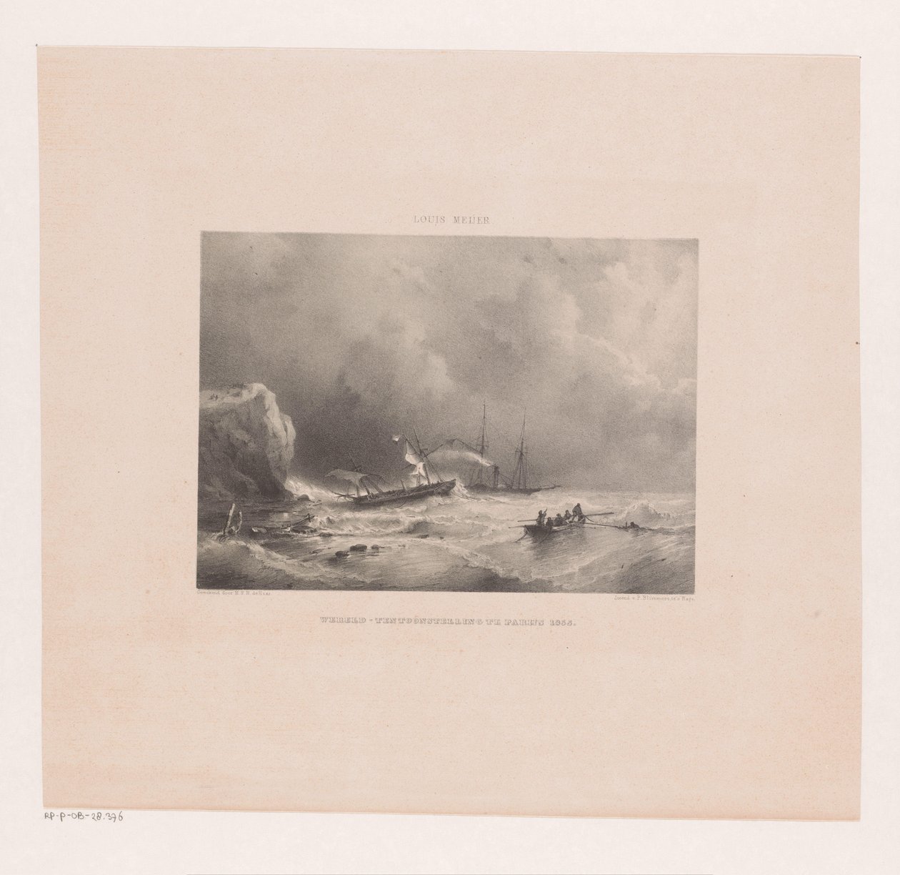 Barche in difficoltà durante una tempesta in mare da Maurits Frederik Hendrik De Haas