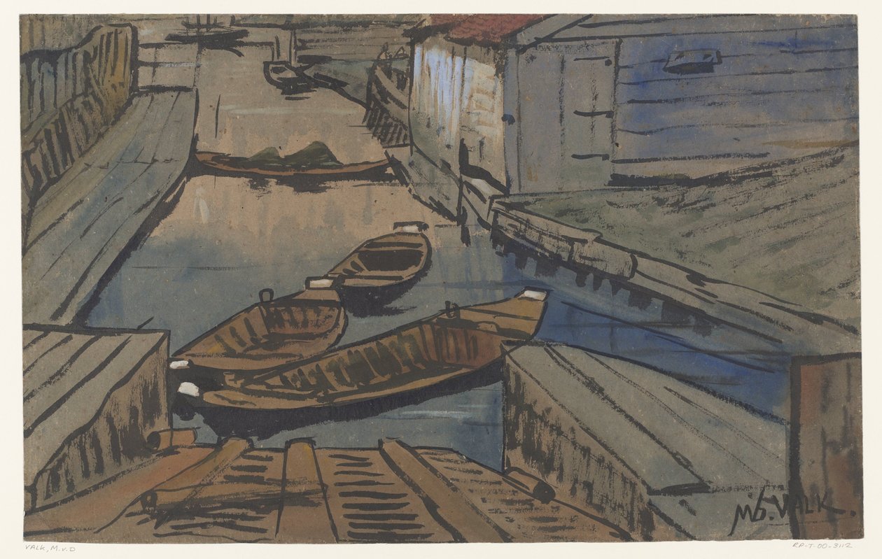Barche in un canale tra fienili da Maurits van der Valk