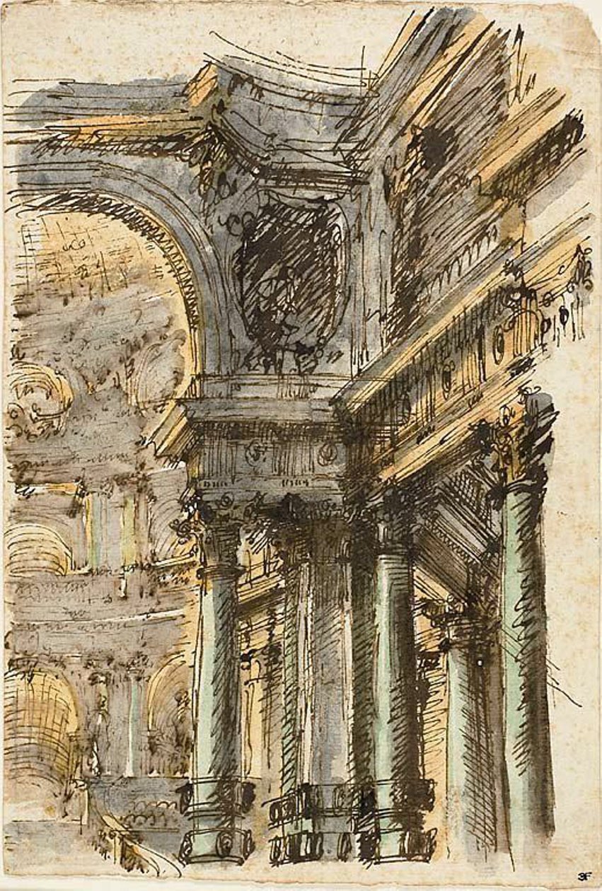 Fantasia architettonica (recto); Dettagli architettonici (verso) da Mauro Antonio Tesi