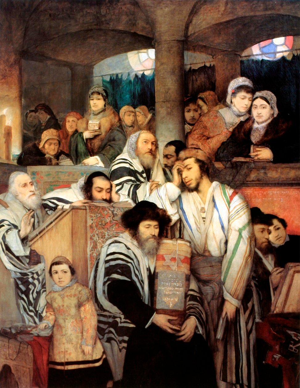 Ebrei che pregano nella sinagoga durante Yom Kippur, 1878 da Maurycy Gottlieb