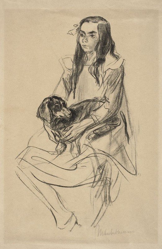 Ragazza seduta con bassotto da Max Liebermann