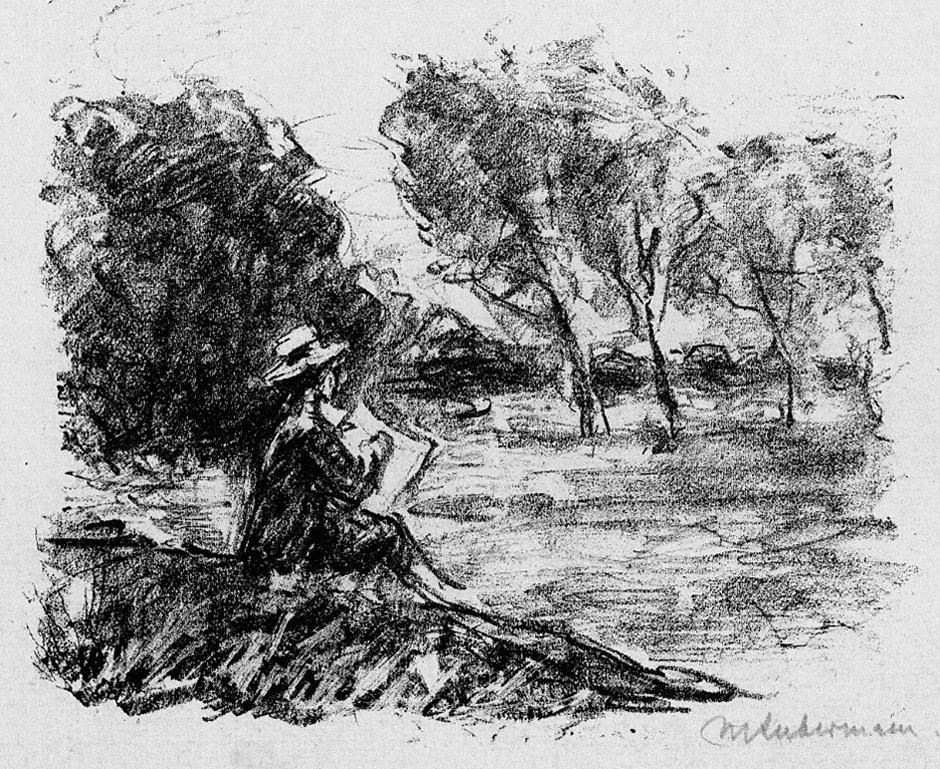 Giovane che disegna nel paesaggio da Max Liebermann