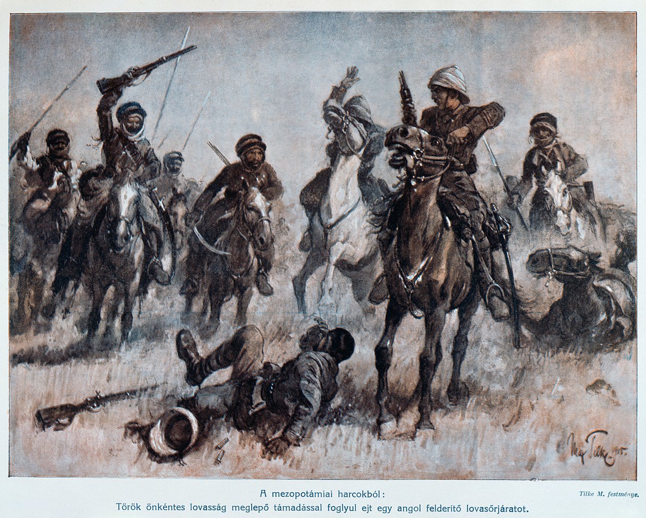Battaglia tra truppe inglesi e turche in Mesopotamia, c.1915 da Max Tilke