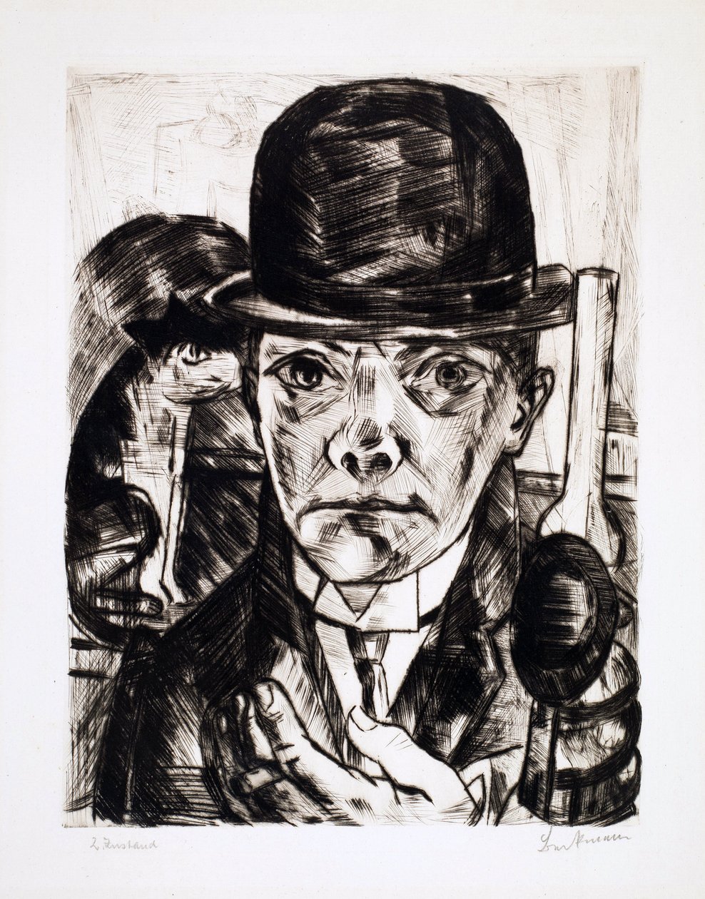 Autoritratto con bombetta. Incisione di Max Beckmann (1884-1950) da Max Beckmann