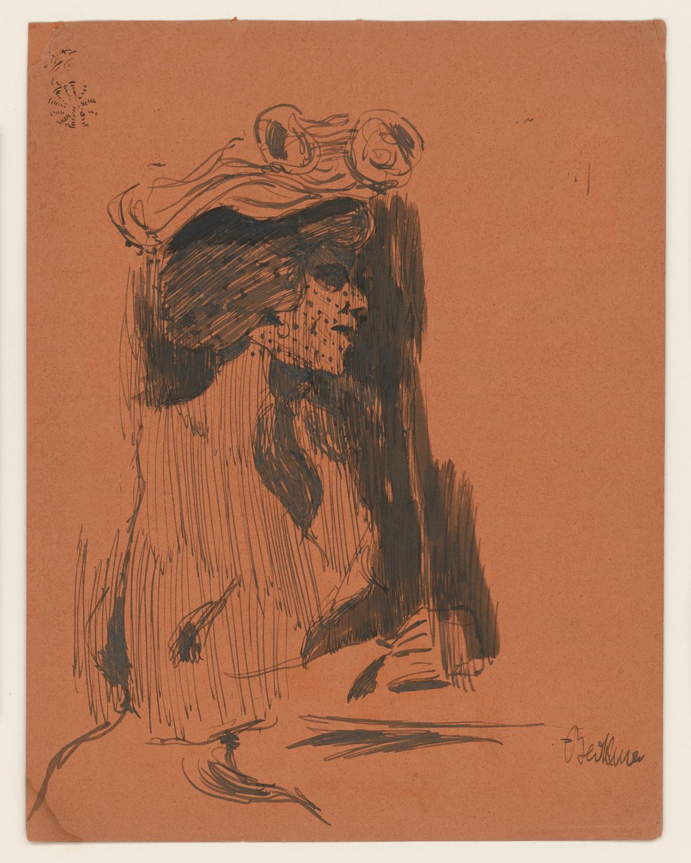 Halbfigur einer Frau mit Hut und Schleier, im Profil nach rechts da Max Beckmann