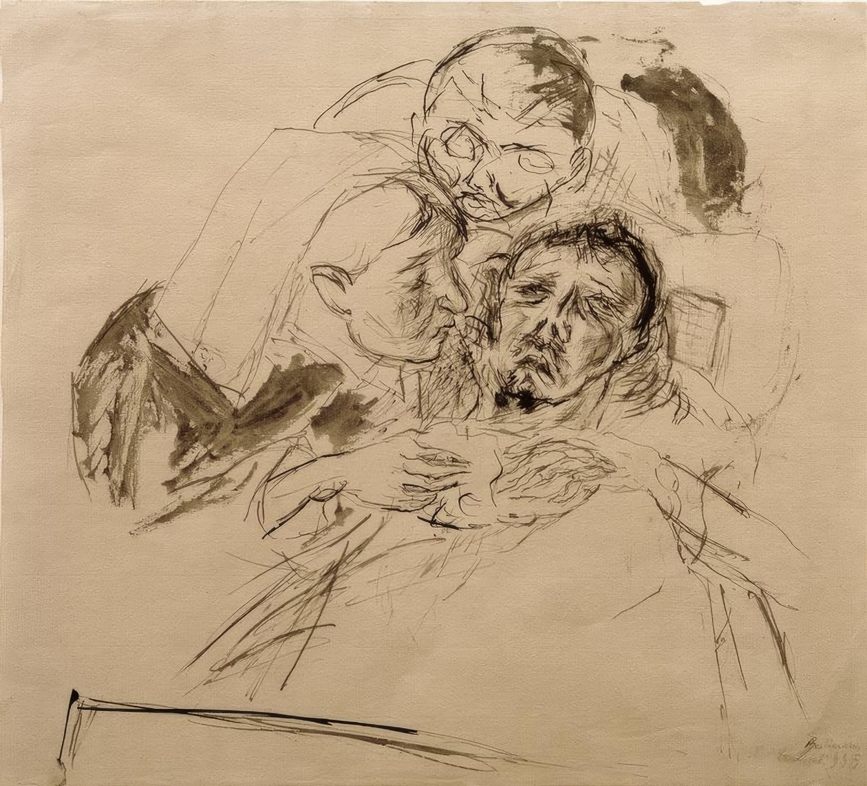 Infermiera e figura maschile, china su un malato da Max Beckmann